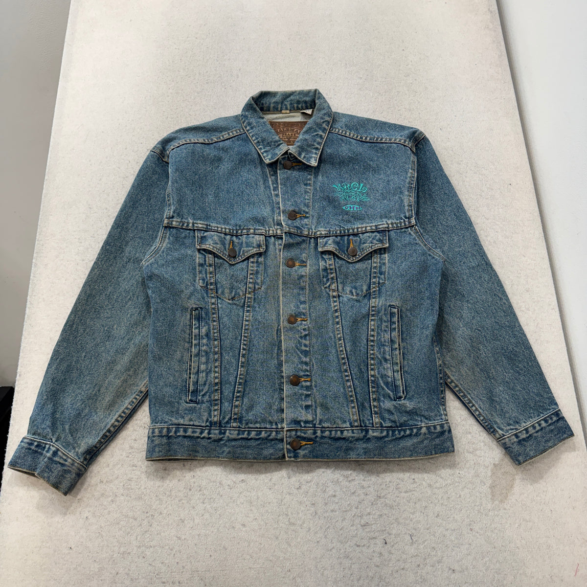 Baleman Jeans Vintage KRCL Embroidered Denim Trucker Jacket Size S photo 1