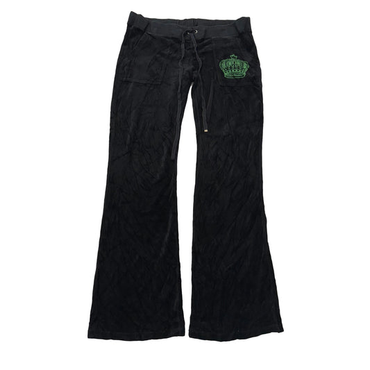 Vintage Juicy Couture Women's Black Velour Flared Track Pants Snap Pocket Size L