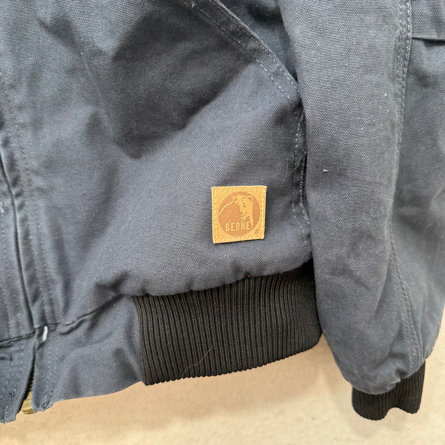 Berne Men's Navy Blue Canvas Full Zip Jacket Workwear Slash Pocket Logo Size M