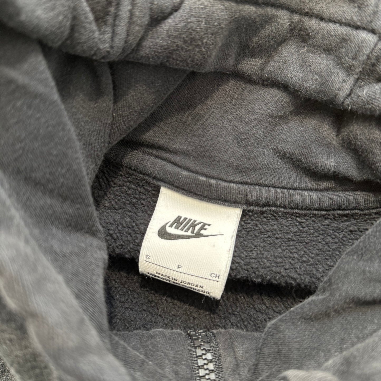 Nike Mens Washed Black Cotton Blend Full Zip Hoodie Split Kangaroo Pocket Size S