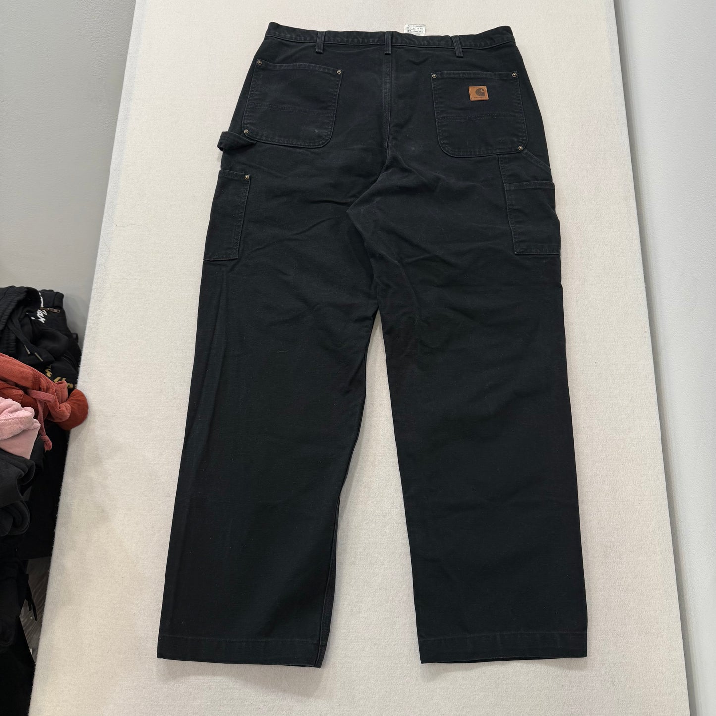 Carhartt Men's Black Washed-Duck Double Knee Work Pants Dungaree Fit Size 36