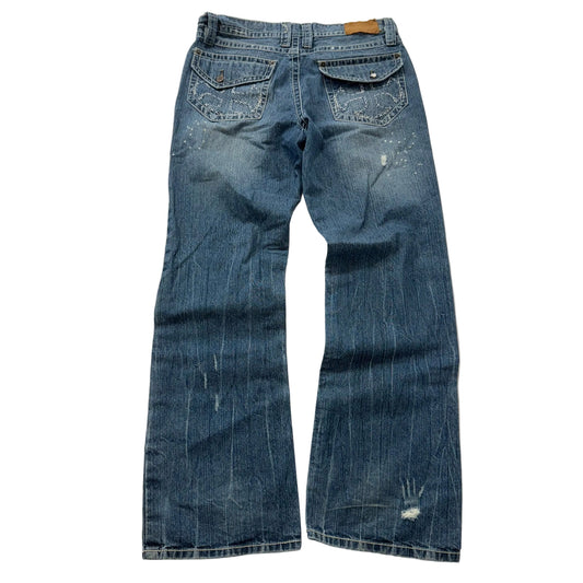 Carbon Black Men's Medium Wash Blue Denim Bootcut Jeans Flap Back Pocket Size 34