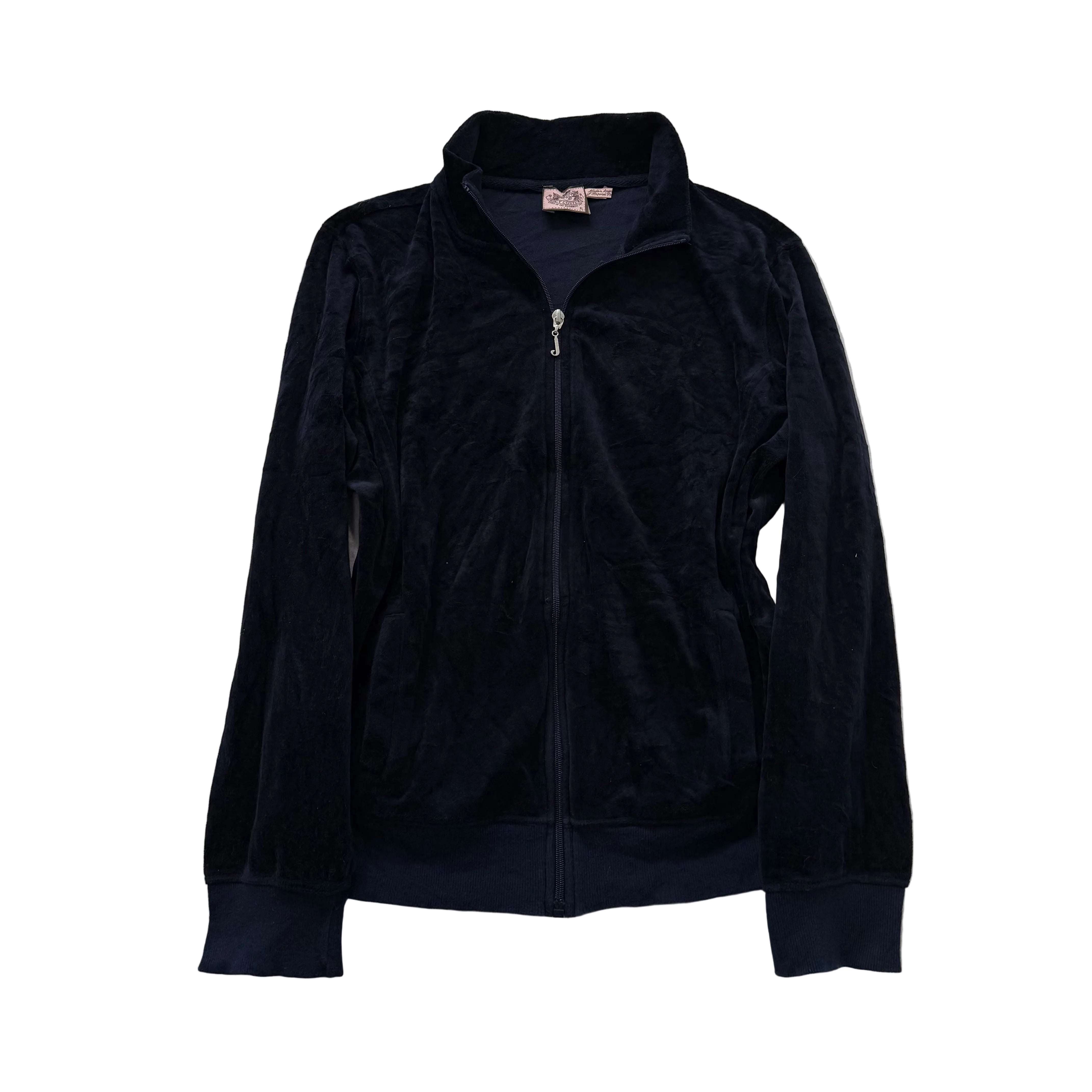 Juicy Couture Women Navy Blue Velour Full Zip Track Jacket Mock Neck Y2K Size XL