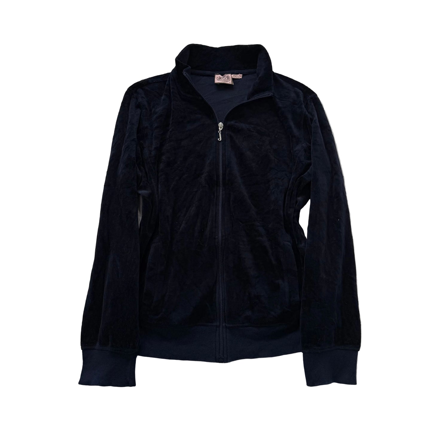 Juicy Couture Women Navy Blue Velour Full Zip Track Jacket Mock Neck Y2K Size XL
