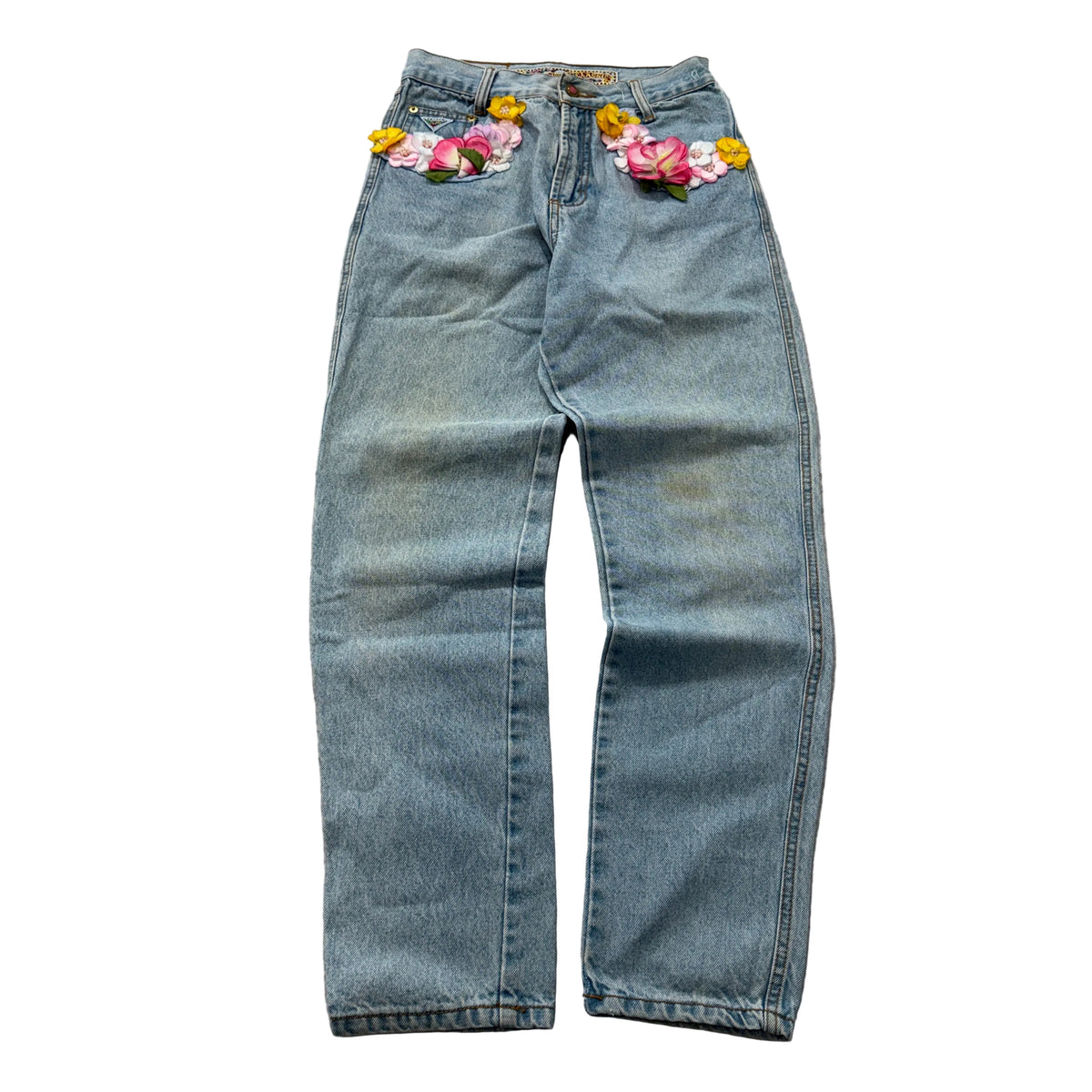 Jou Jou Vintage Floral Applique High Waist Jeans Size 9 photo 1