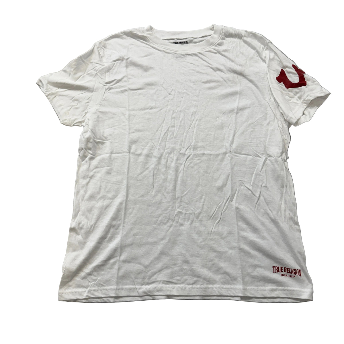 True Religion Red Horseshoe Logo Crew Neck T-Shirt White Size L photo 1