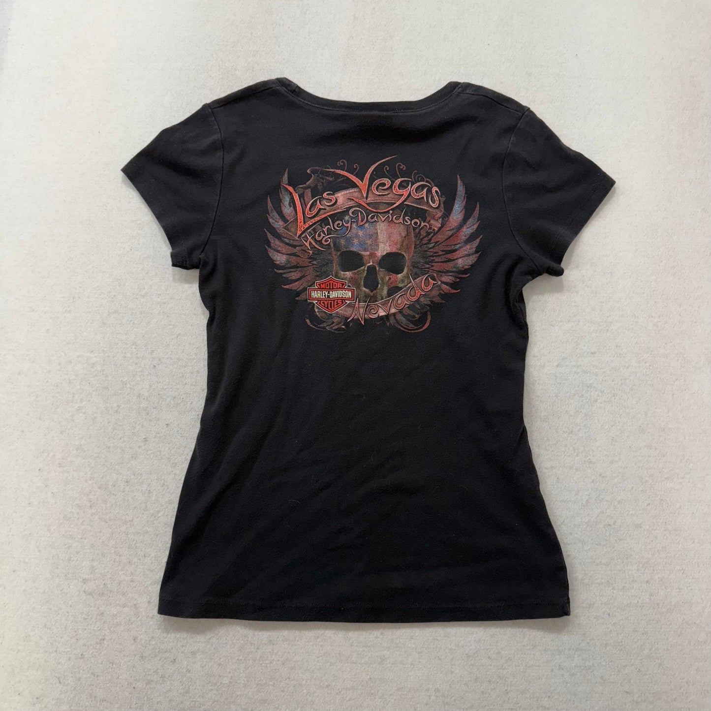 Harley-Davidson Women's Black Las Vegas Nevada Dual Skull Graphic T-Shirt Size M