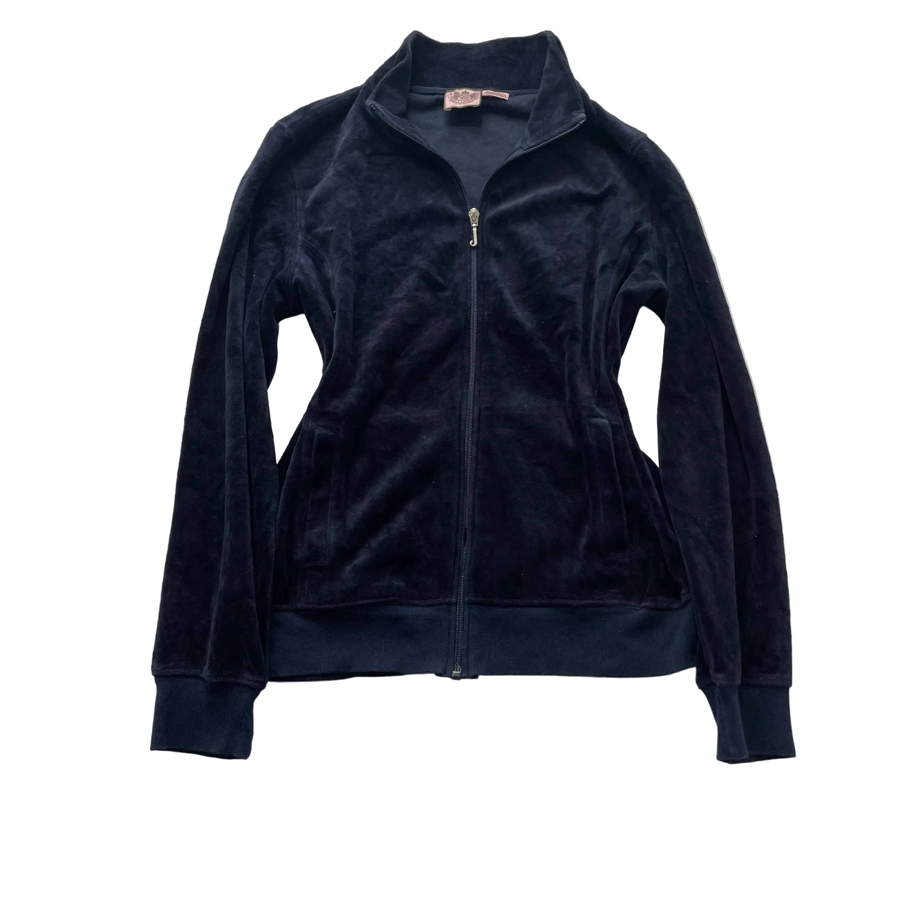 Vintage Juicy Couture Women's Navy Velour Zip-Up Track Jacket Pockets Y2K Size L