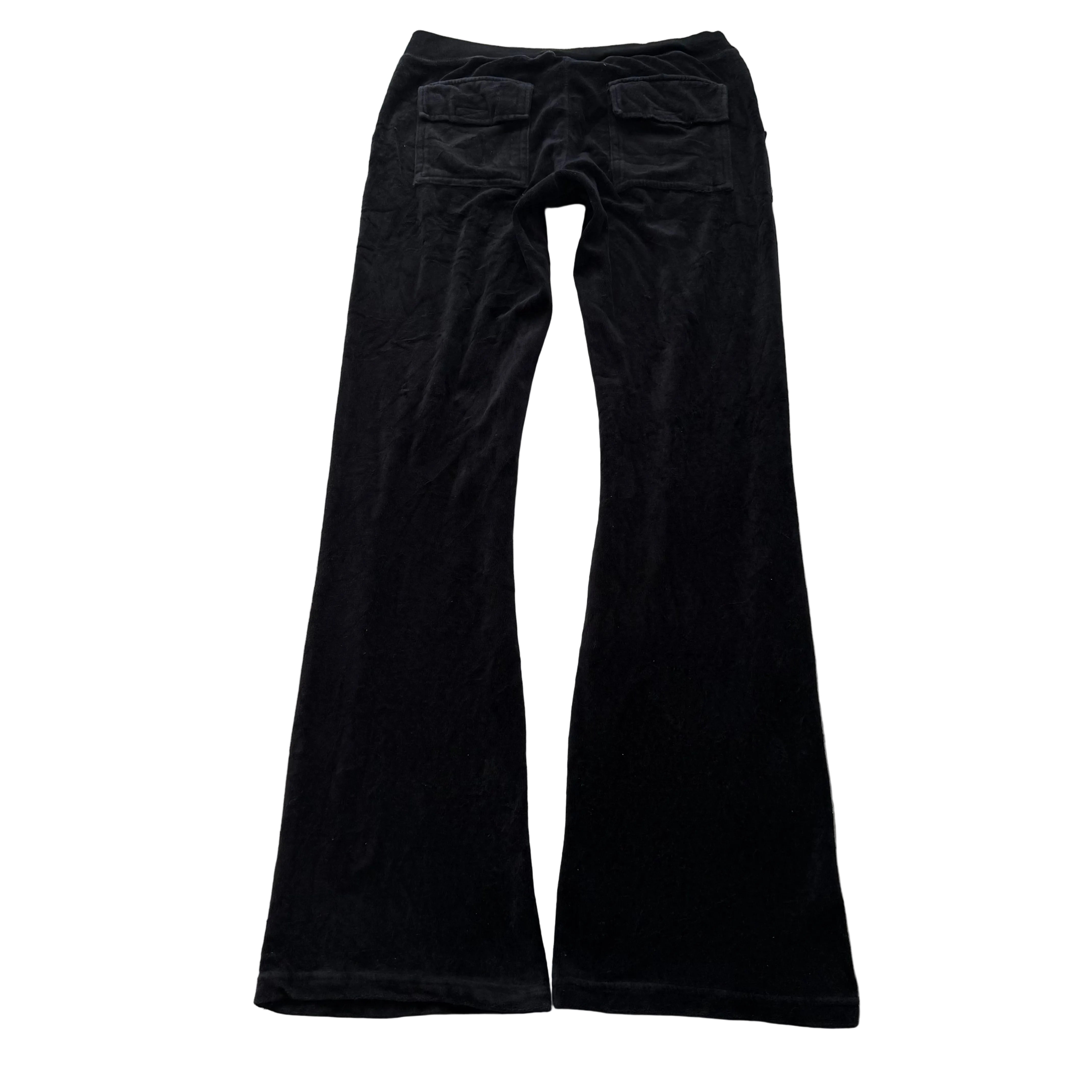 Juicy Couture Women's Black Velour Flared Track Pants Pockets Drawstring Size M