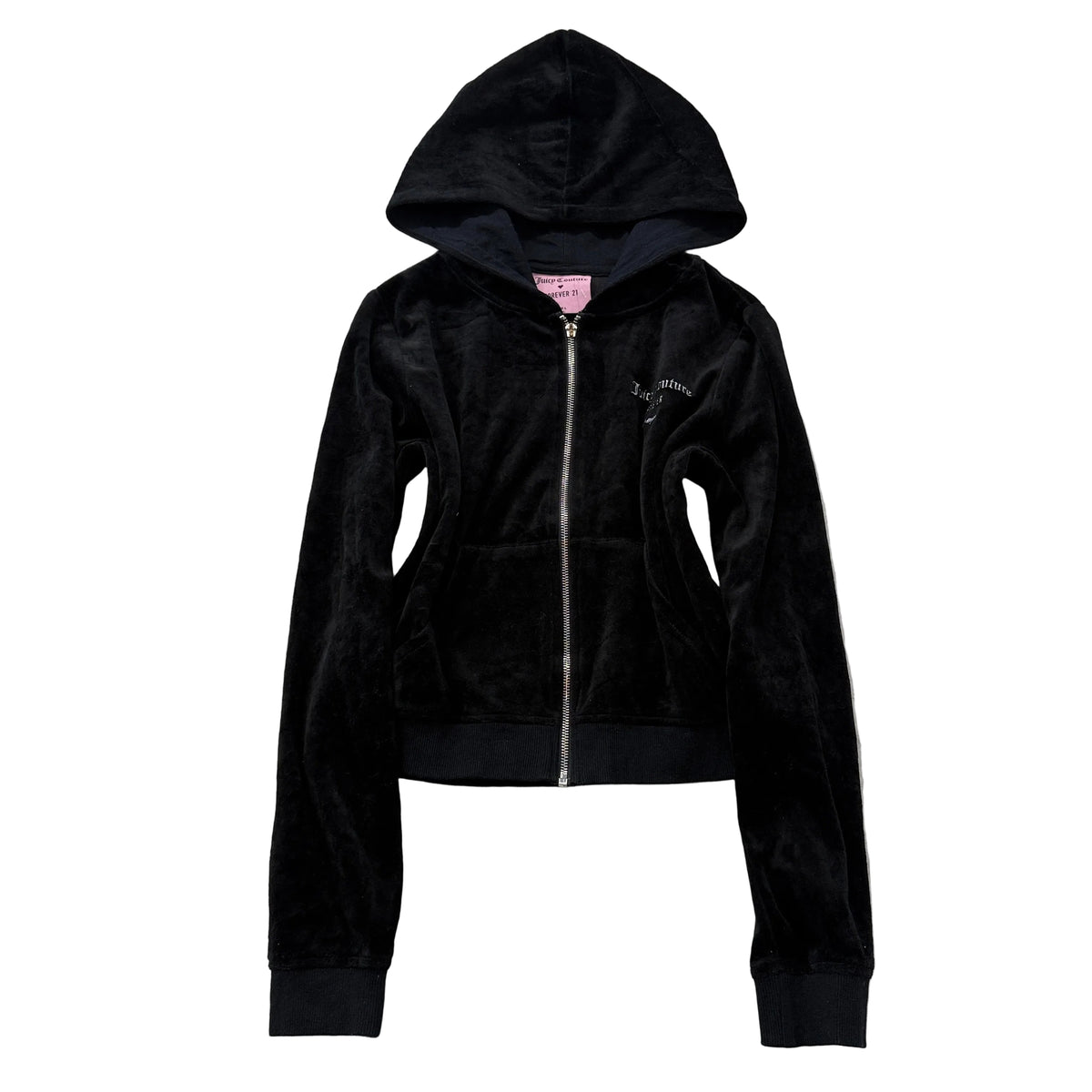 Juicy Couture Forever 21 black velour zip hoodie front view size L