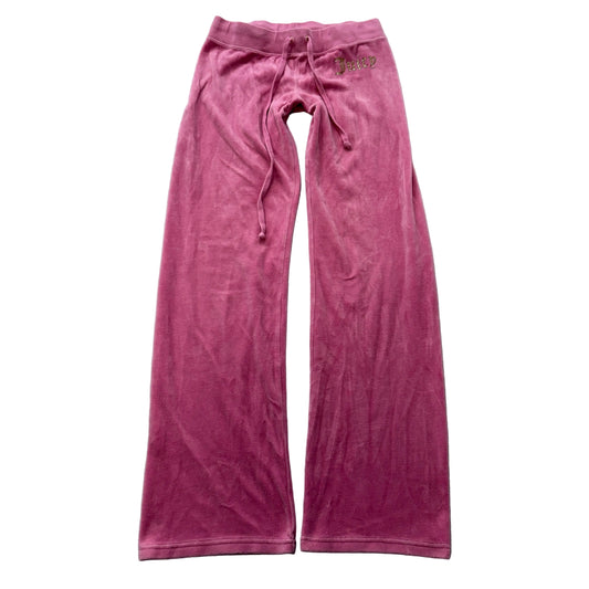 Juicy Couture Women's Rose Pink Velour Flared Track Pants Drawstring Logo Size S