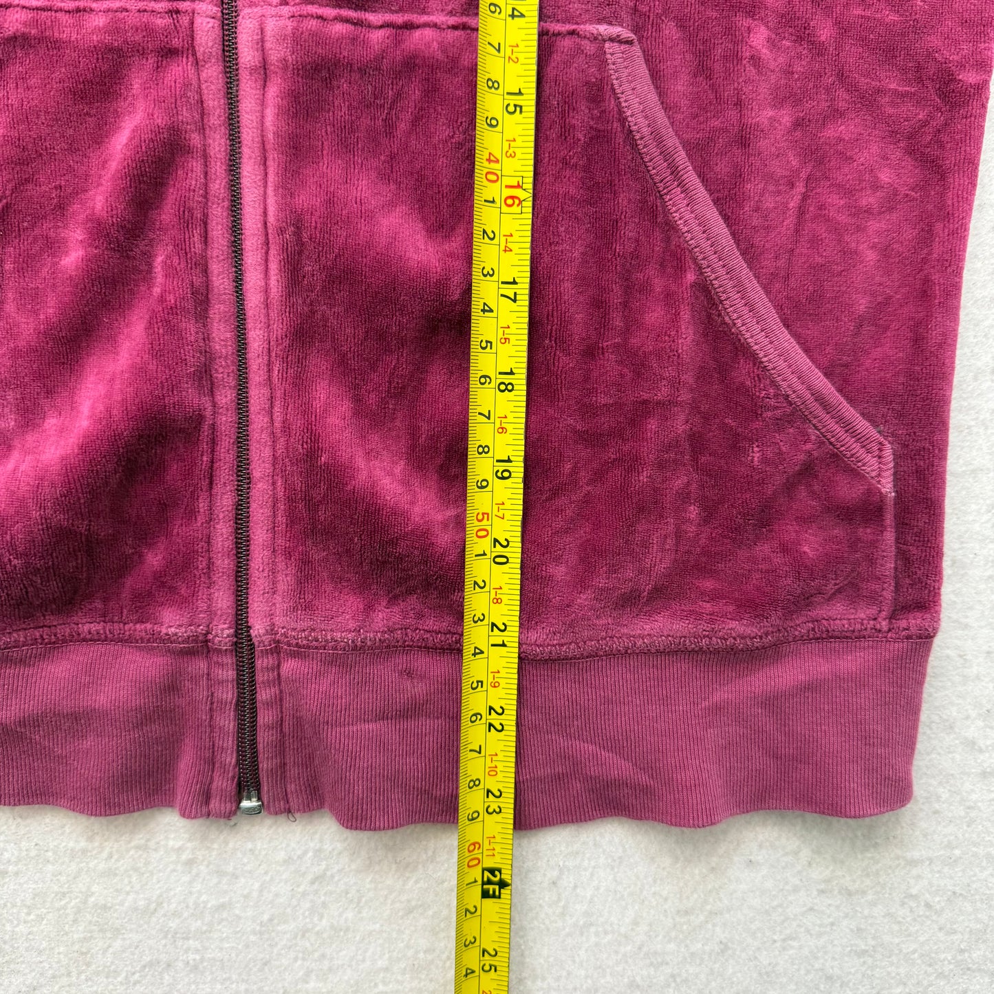 Juicy Couture Women's Berry Velour Zip Up Hoodie Split Kangaroo Pockets Size XL