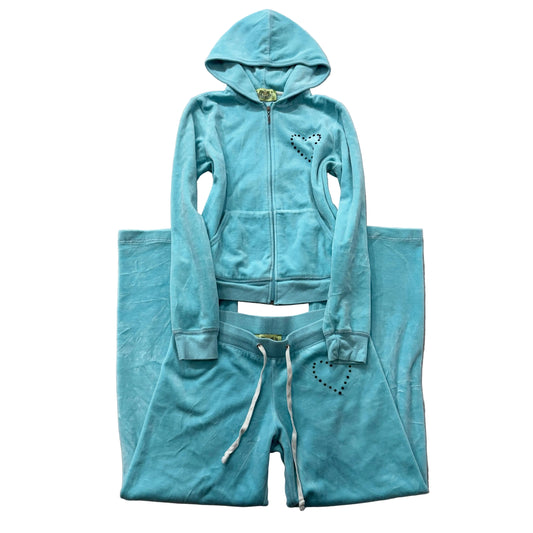 2003 Vintage Juicy Couture Women's Aqua Blue Velour Tracksuit Set Classic Size L
