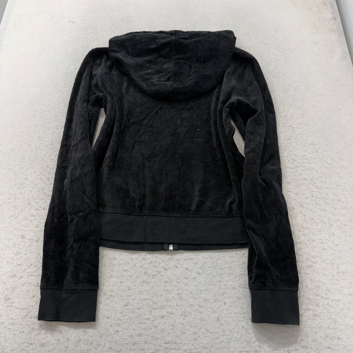 Juicy Couture Women's Black Velour Zip-Up Hoodie Loungewear Pockets Y2K Size XL