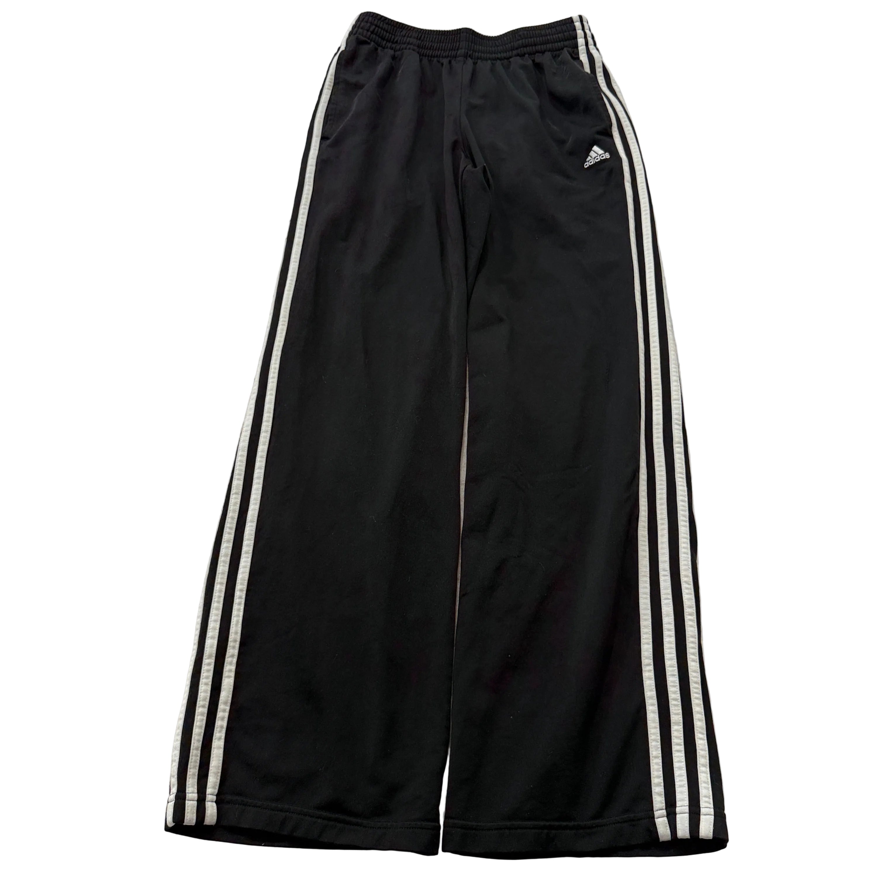 Adidas Women's Black Wide Leg High Rise Track Pant Drawstring 3-Striped Logo - M