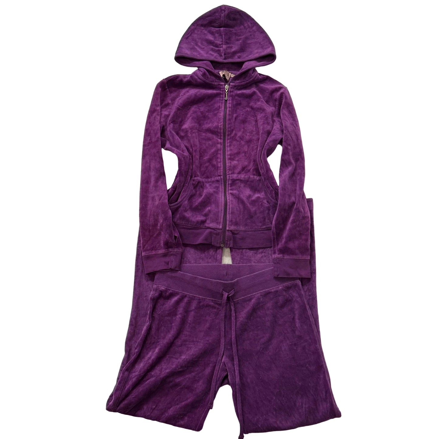 Juicy Couture Plum Velour Tracksuit Set Zip Up Hoodie & Flared Pants Y2K Size S