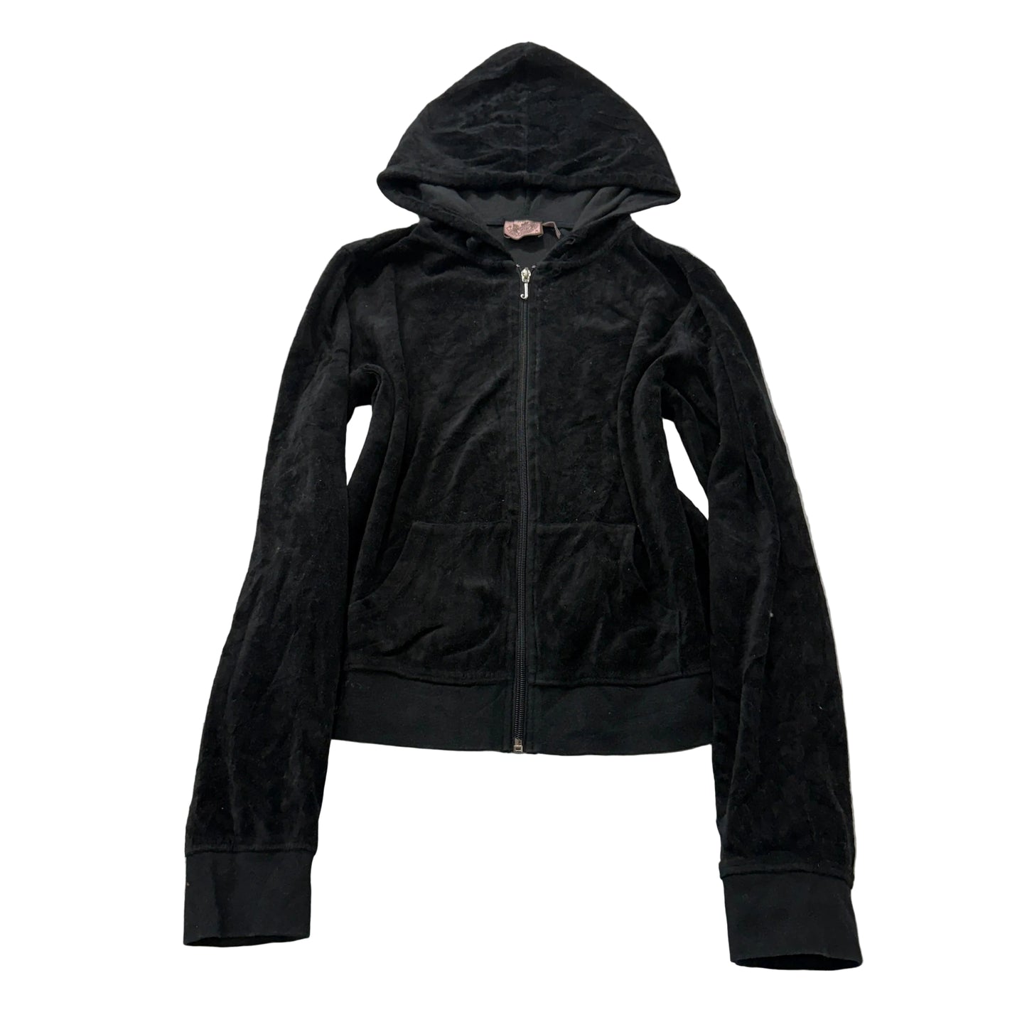 Juicy Couture Women's Black Velour Zip-Up Hoodie Loungewear Pockets Y2K Size XL