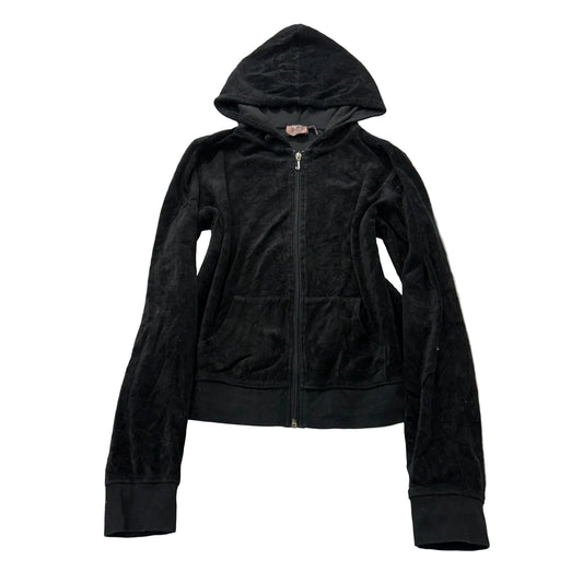 Juicy Couture Women's Black Velour Zip-Up Hoodie Loungewear Pockets Y2K Size XL