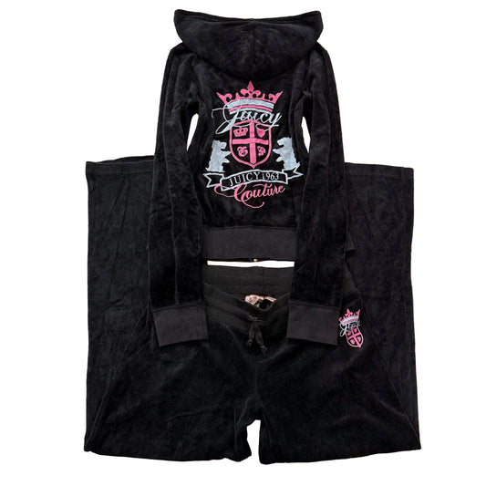 Juicy Couture Scottie Dogs Women's Black Velour Tracksuit Set Hoodie & Pant - M