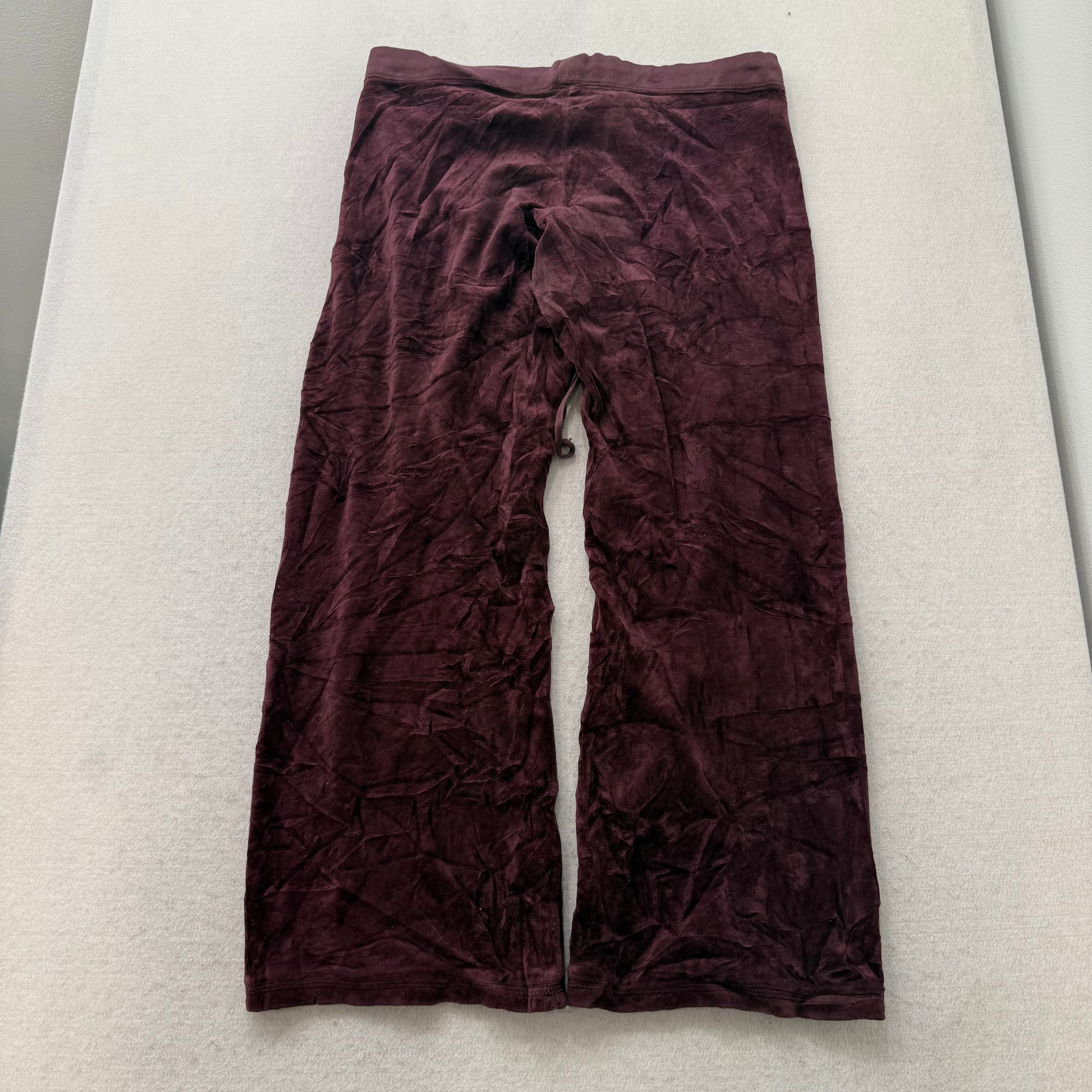 2003 Vintage Juicy Couture Women's Burgundy Velour Wide Leg Track Pants Size M