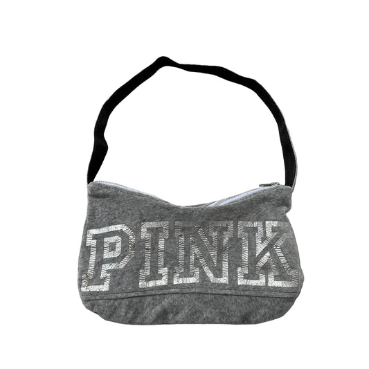 PINK Victoria's Secret Womens Heather Gray Velour Graphic Logo Y2k Shoulder Bag