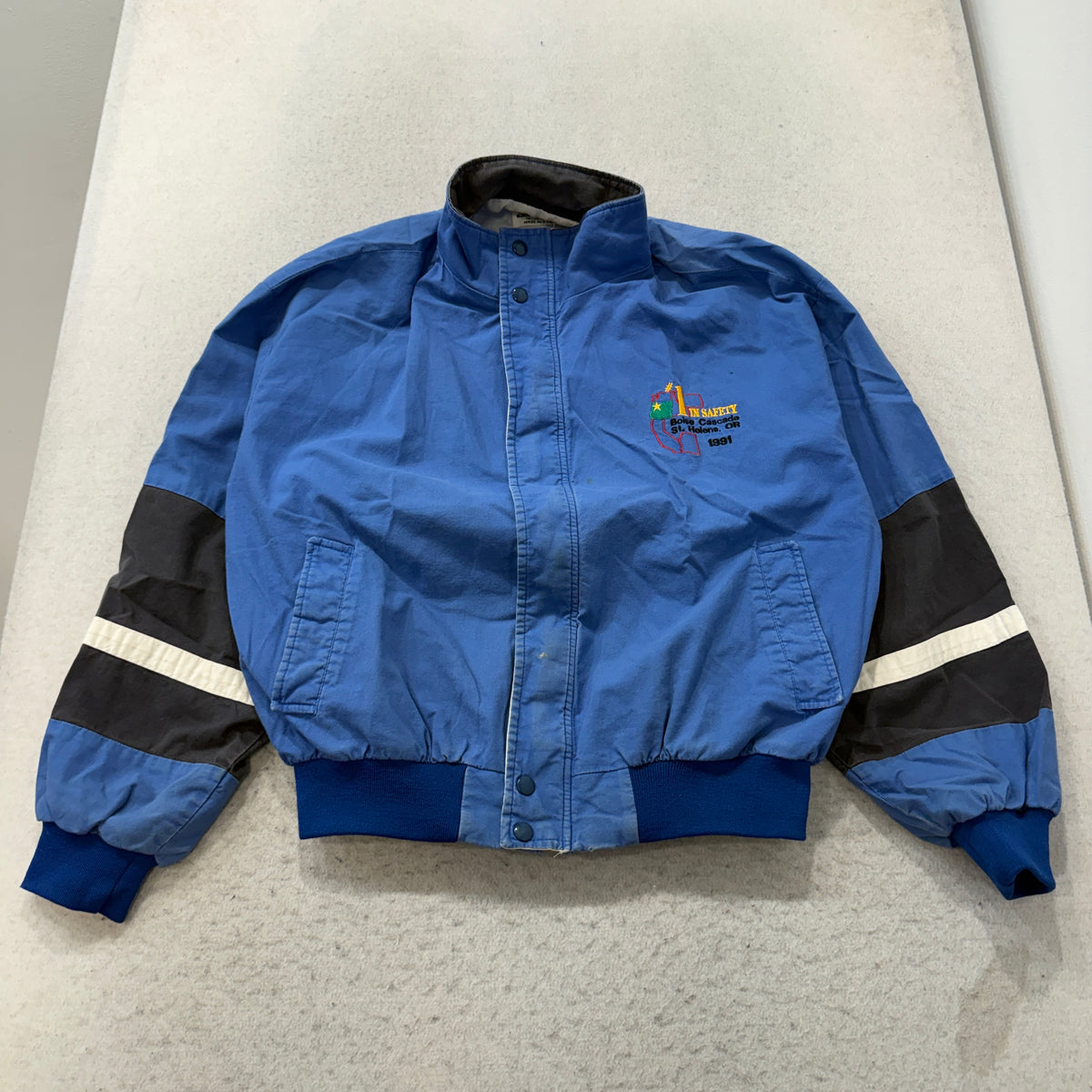 Ownco Marketing Vintage Blue Bomber Jacket Safety Embroidered USA Size L photo 1