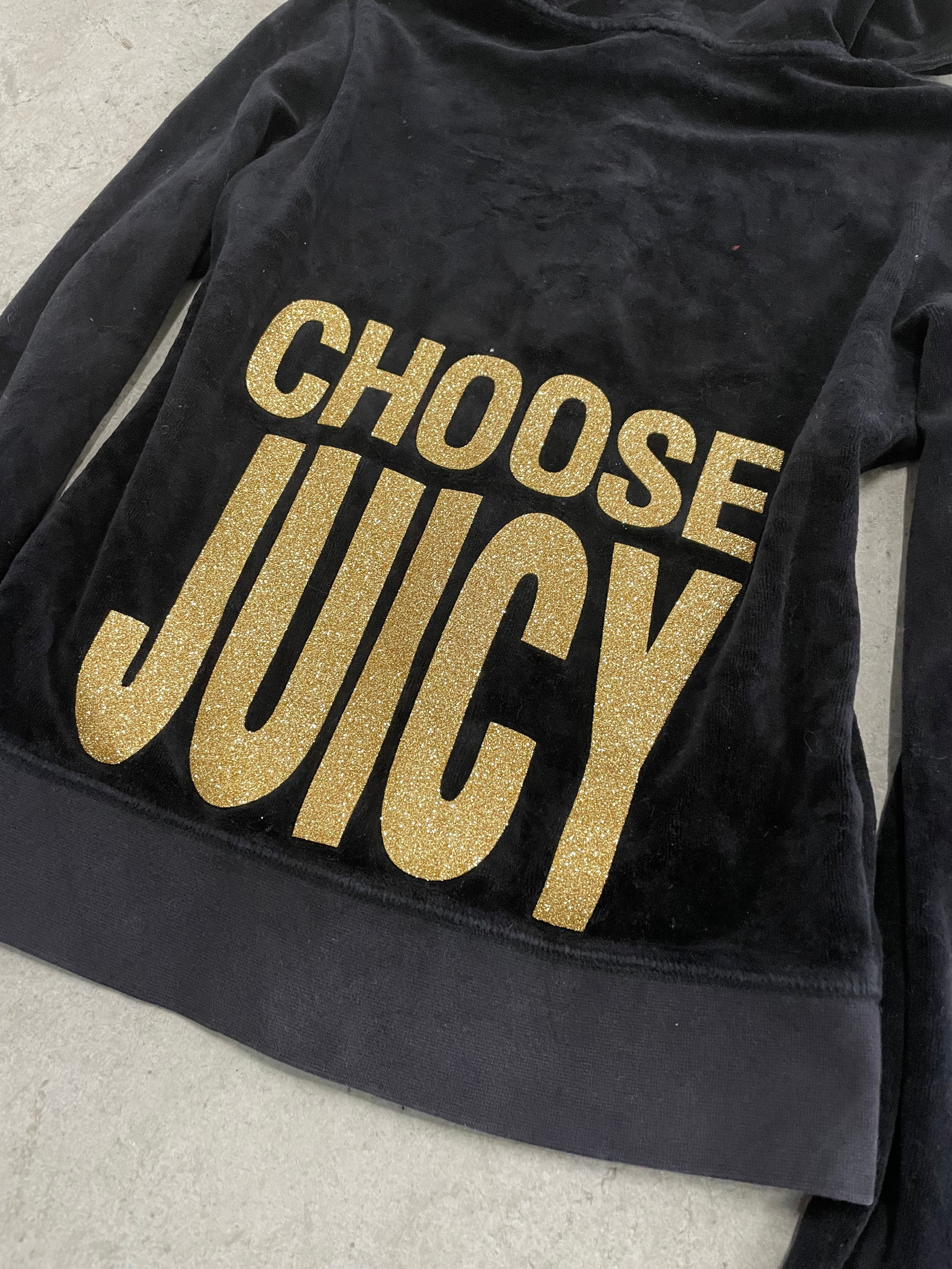 Vintage Juicy Couture “choose juicy” black velour zip up hoodie size S