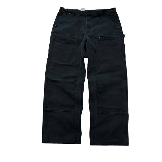 Carhartt Men's Black Washed-Duck Double Knee Work Pants Dungaree Fit Size 38
