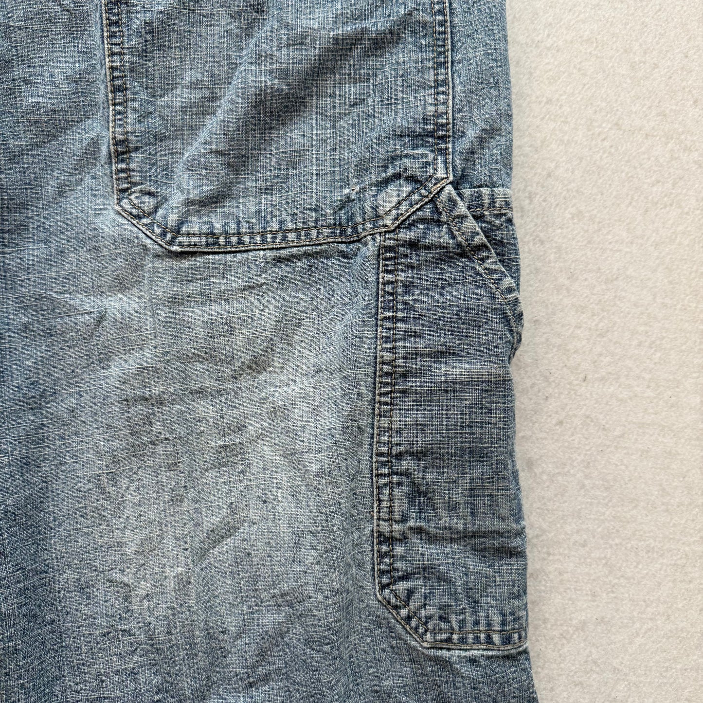 Perry Ellis Men Medium Wash Blue Denim Baggy Carpenter Short Hammer Loop Size 36