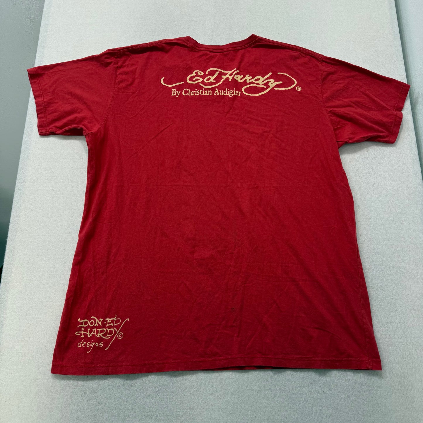 ED HARDY by Christian Audigier "Flame Pirate Skull" Red Graphic T-Shirt Size XXL