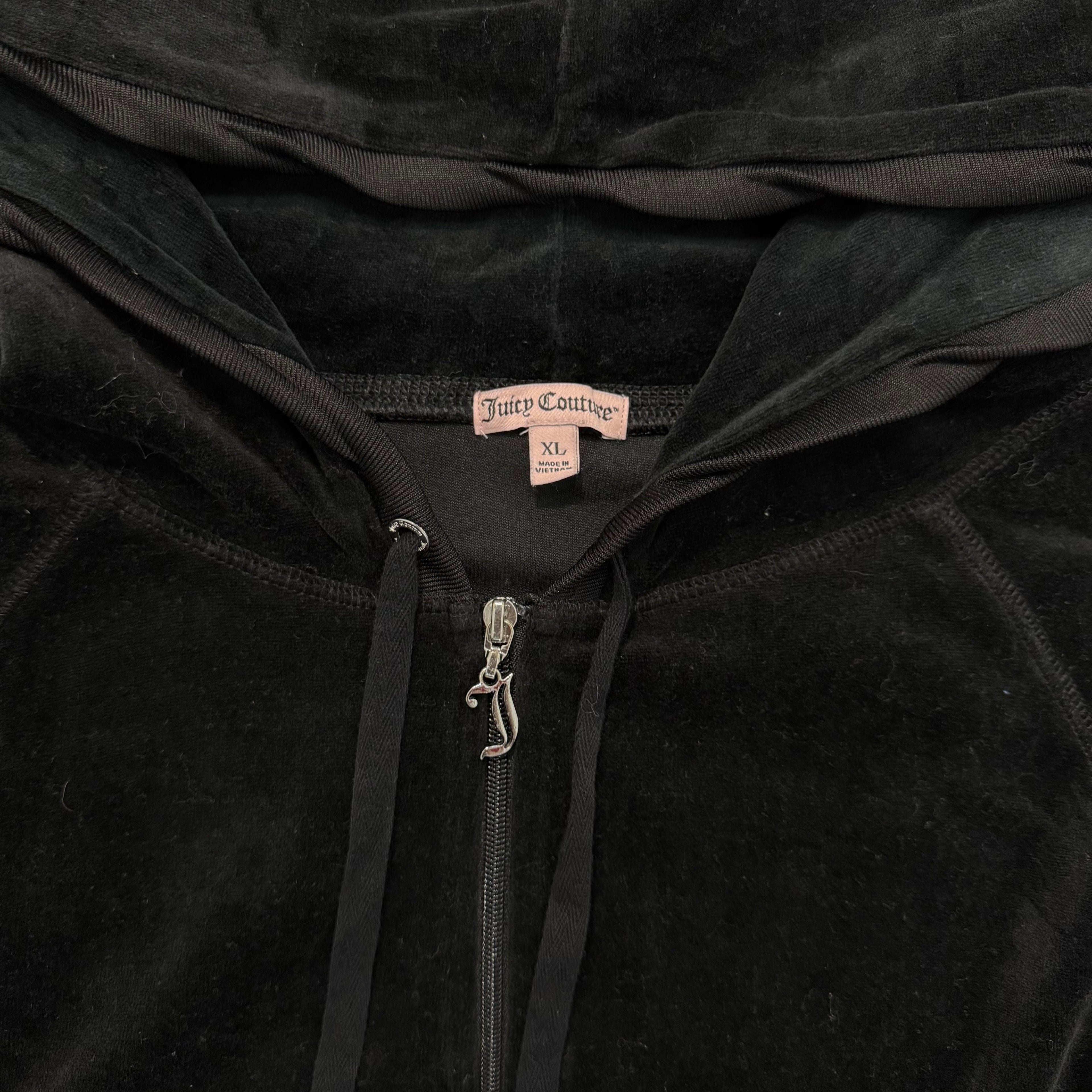 Black Velour Juicy Couture Hoodie w/ RARE EMBLEM DESIGN