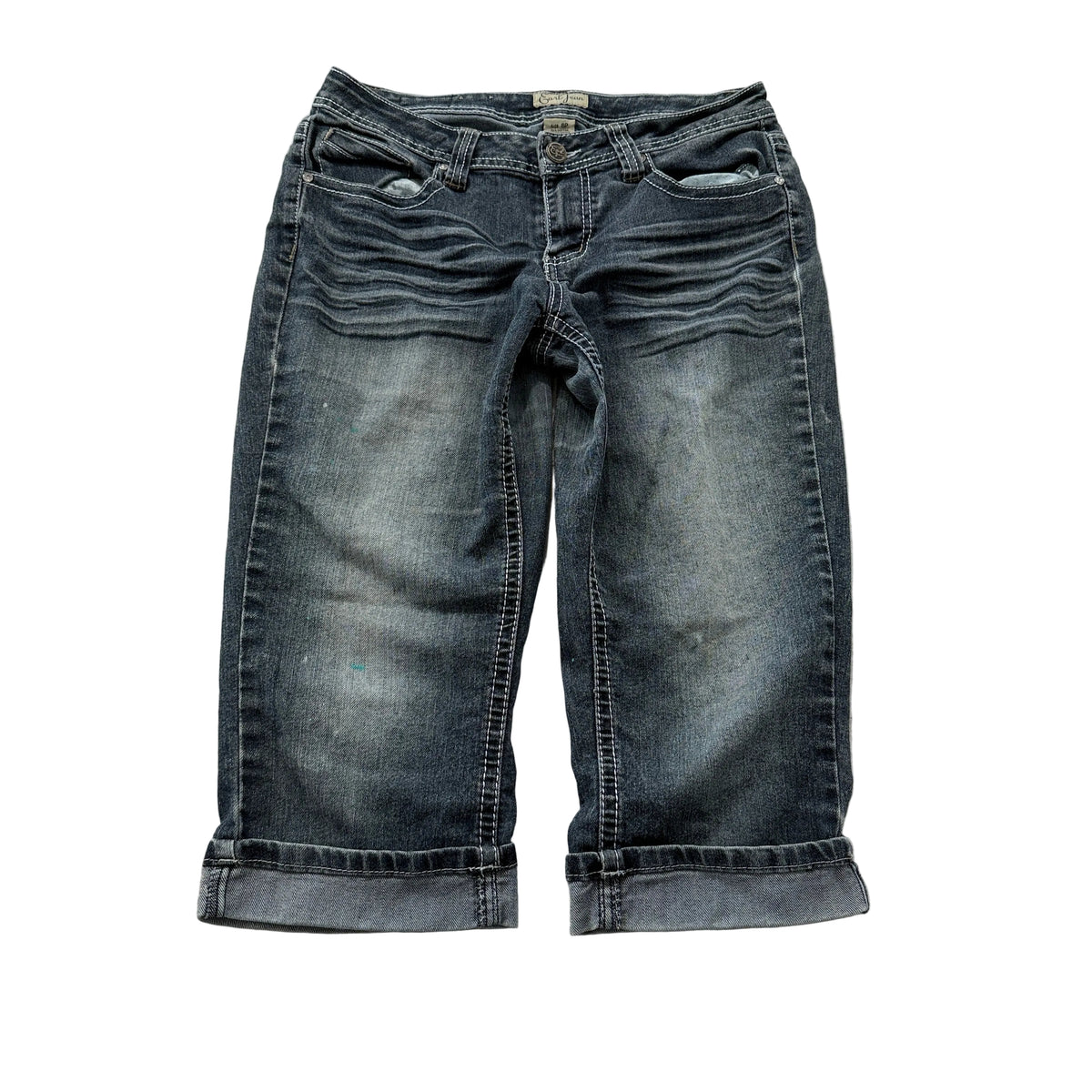 Earl Jean dark wash distressed cuffed capri jeans size 8P