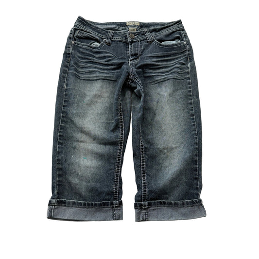 Earl Jean dark wash distressed cuffed capri jeans size 8P