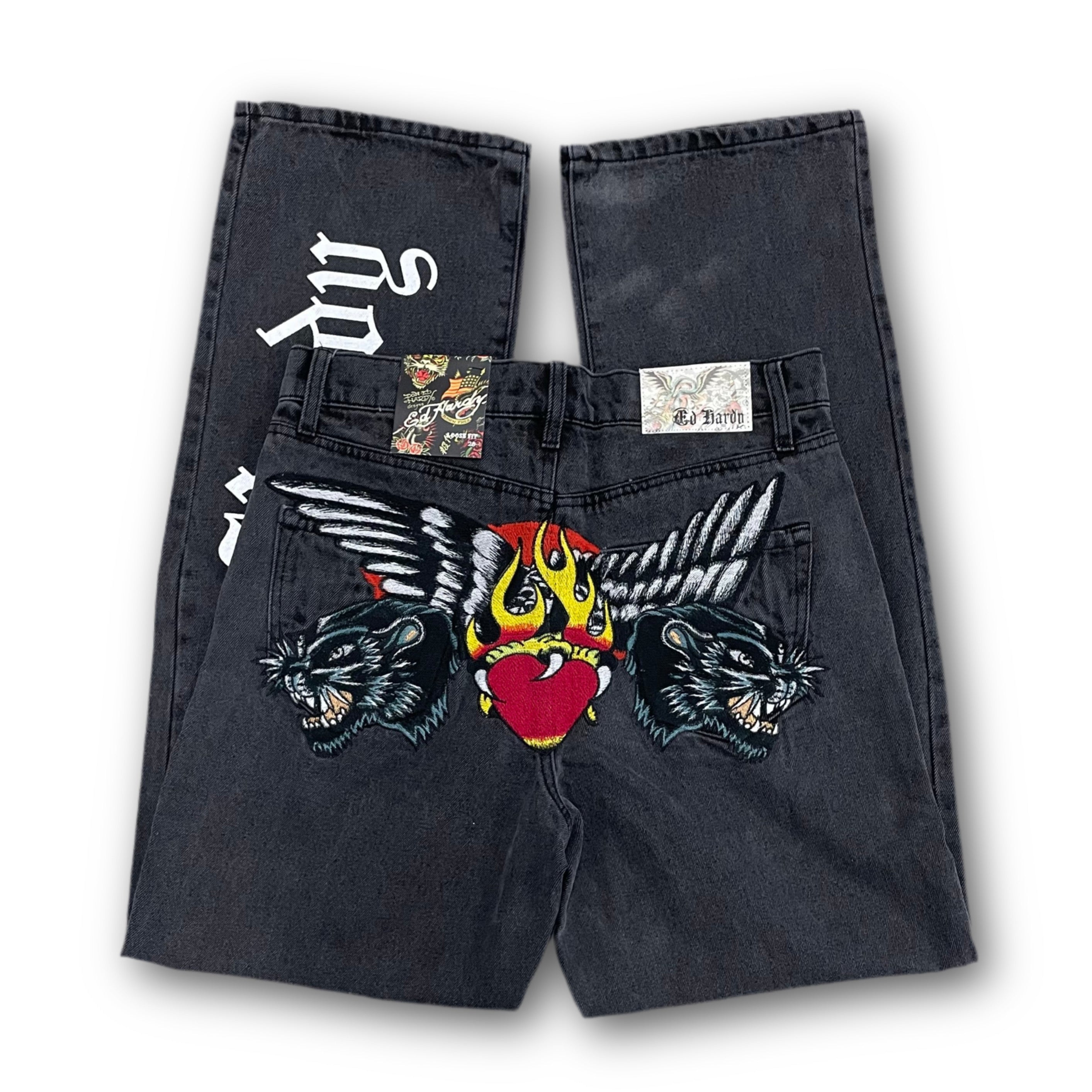 ED HARDY “Panther Wings” EMBROIDERED BLACK STRAIGHT LEG JEANS
