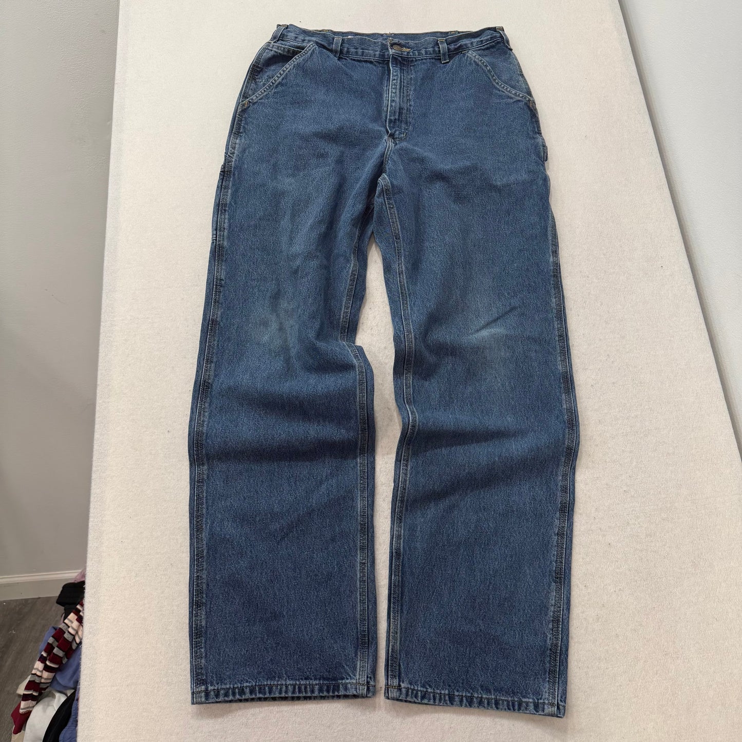 Carhartt Men's Blue Denim Straight Leg Carpenter Jeans Utility Pockets Size 34