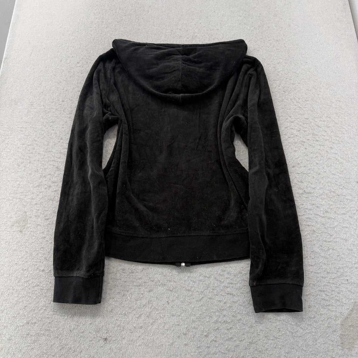 Juicy Couture Women's Black Velour Zip-Up Hoodie Pockets Drawstring Y2K Size XL