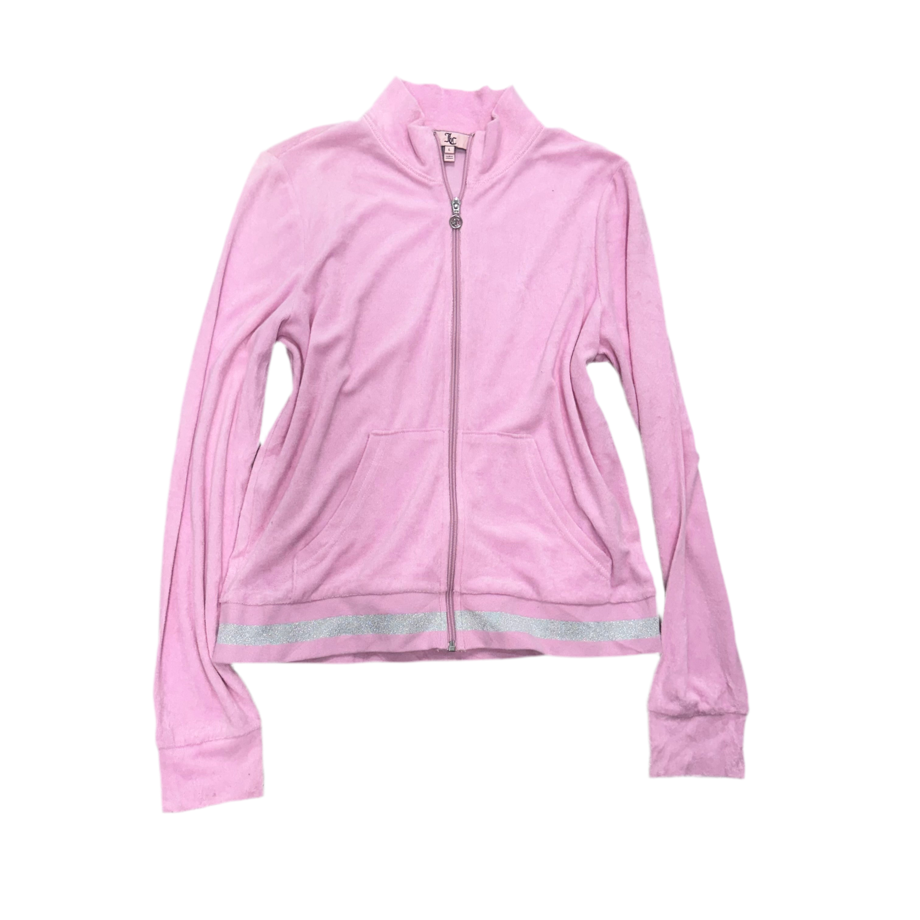Pink TERRY Juicy Couture Hoodie w/ RARE SPARKLY WAIST BAND SIZE L