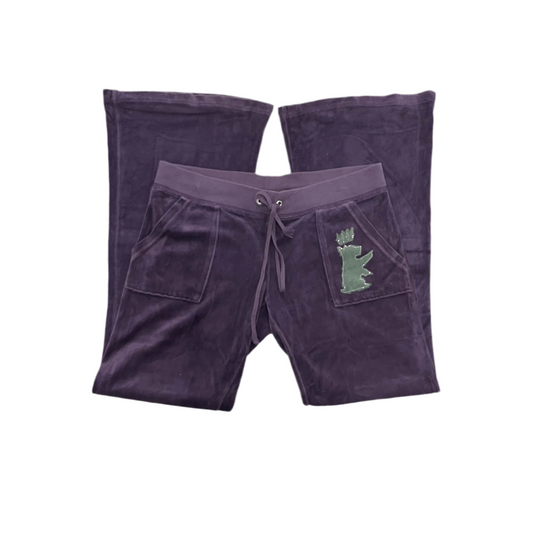 Purple Velour Juicy Couture Flared Pants w/ RARE DESIGN + BACK SNAP POCKETS SIZE S