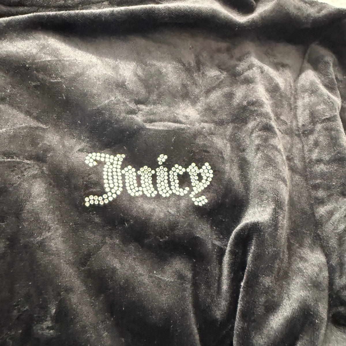 Juicy Couture Womens Black Velour Zip-Up Hoodie Pockets Rhinestone Logo Size 2XL