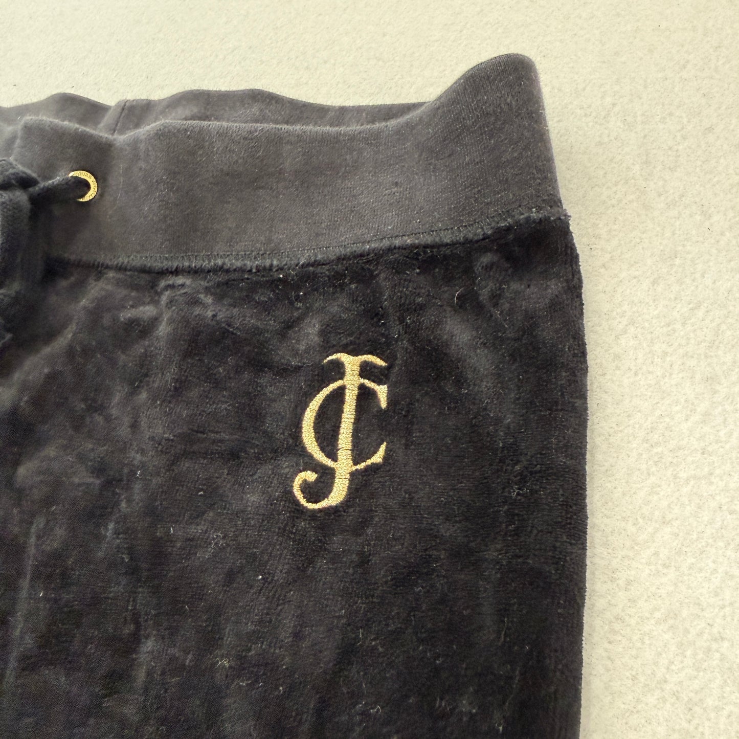 Juicy Couture Women's Black Velour Flare Track Pants Drawstring Classic Size S
