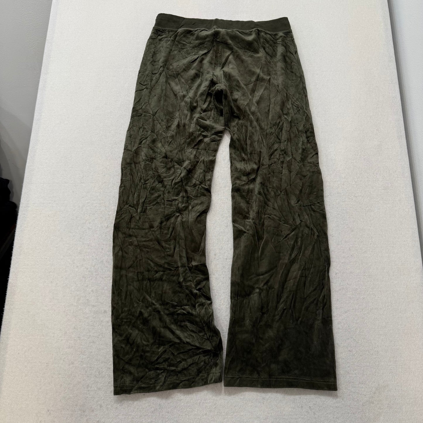 Vintage Juicy Couture Women's Dark Olive Green Velour Flared Track Pant Size L