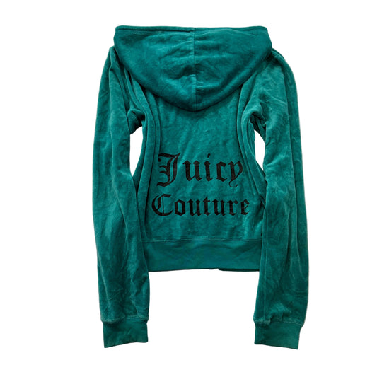 Juicy Couture Women's Forest Green Velour Zip-Up Hoodie Pockets Classic Size XL