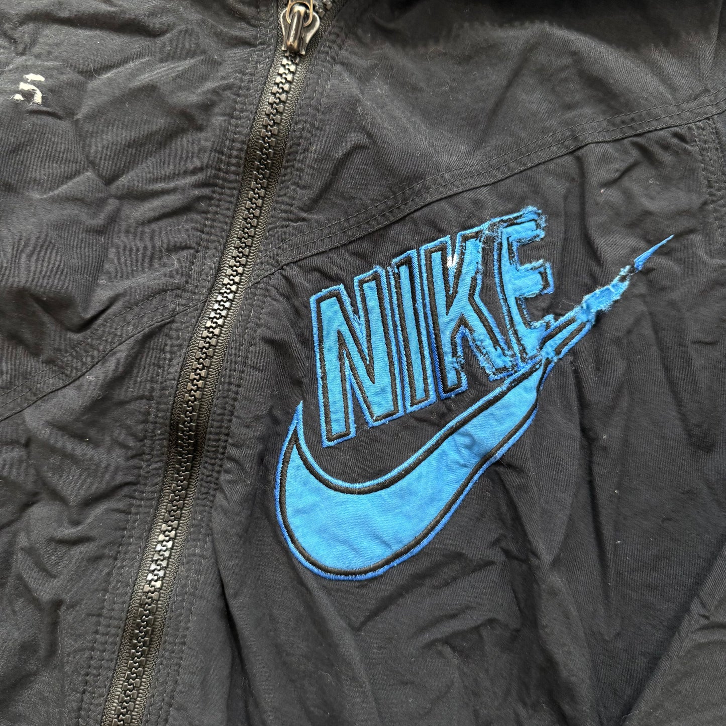 Nike Men Black Blue Polyester Blend Zip Up Windbreaker Jacket Swoosh Logo Size L