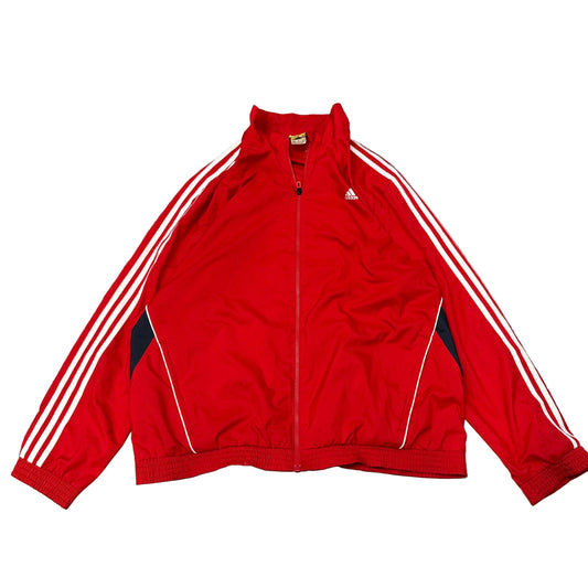 Adidas Men's Red White Windbreaker Track Jacket Three Stripe Full Zip Size XL