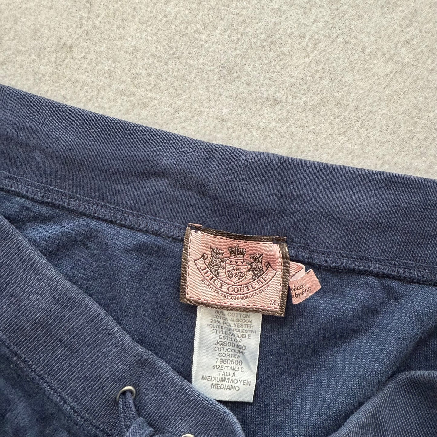 Juicy Couture Women's Navy Blue Velour Flared Track Pant Low Rise Logo Size M