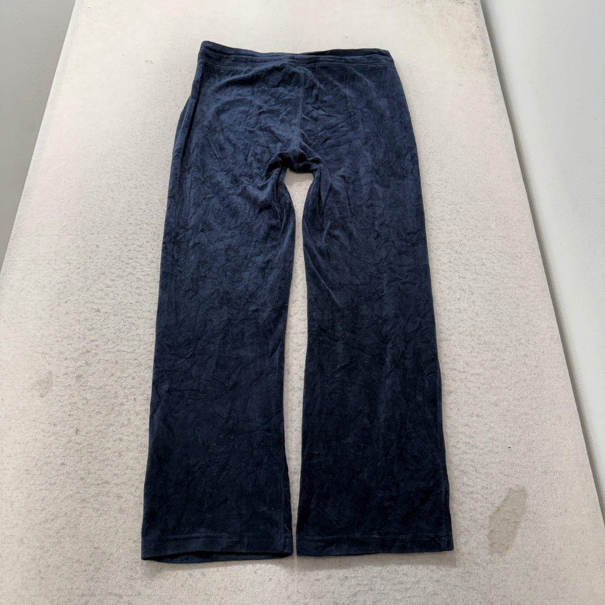 Vintage Juicy Couture Women Navy Blue Velour Flared Track Pant Drawstring Size L