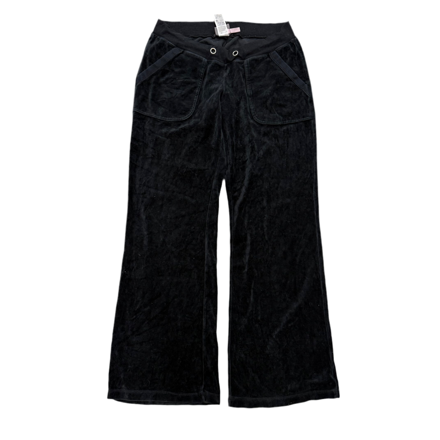 Black VINTAGE Velour Juicy Couture Flared Pants w/ BACK POCKETS SIZE L