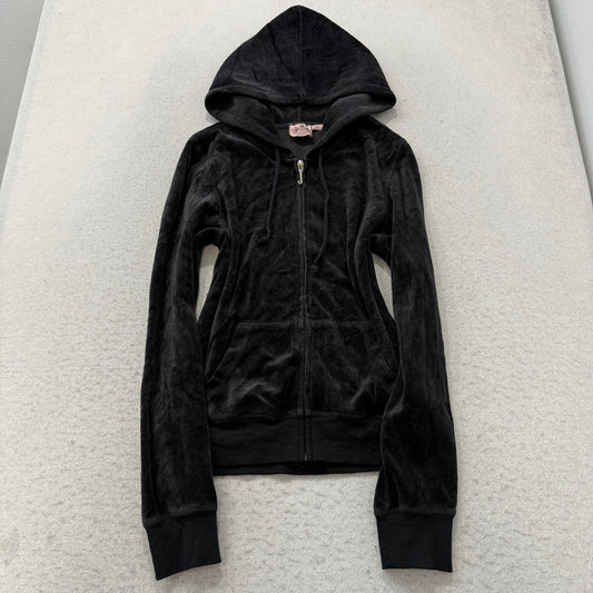 Vintage Juicy Couture Scottie Dogs Women's Black Velour Zip-Up Hoodie Size L