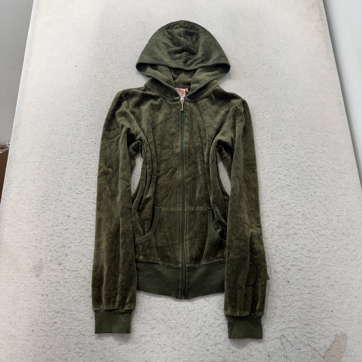 Vintage Juicy Couture Scottie Dogs Women Olive Green Velour Zip-Up Hoodie Size L