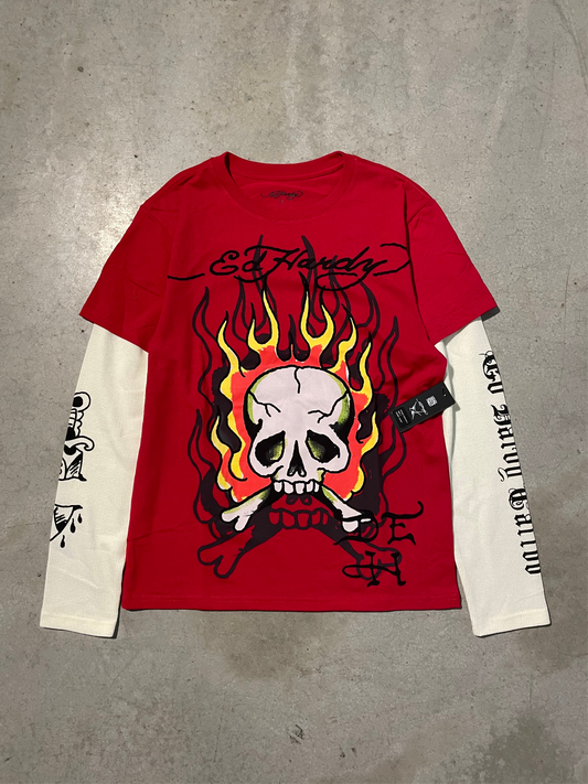 Ed hardy “Flame Skull” Cherry Red Thermal Tee